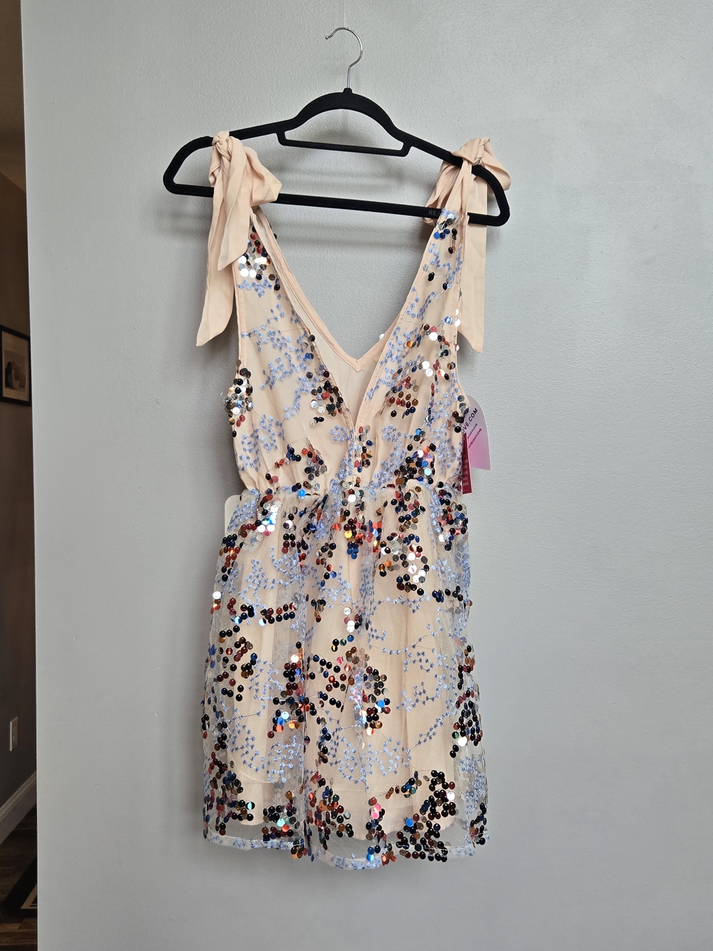 NWT BuddyLove Melanie Sequin Mini Dress Fireworks Tie-Shoulder Small